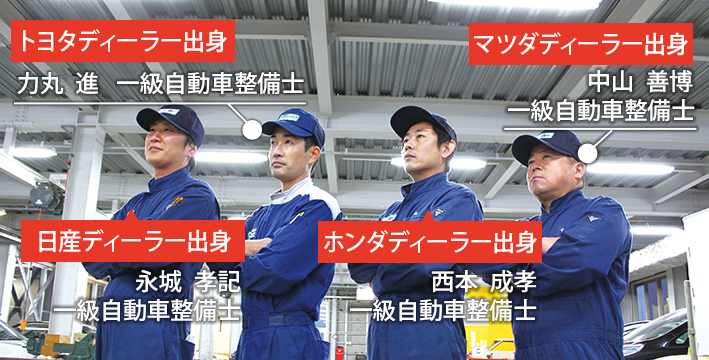 トヨタ・日産・ホンダなど各メーカーのディーラー出身の講師陣の写真